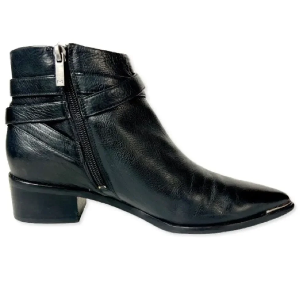 Marc Fisher Yatina Black Leather Bootie Chelsea Boot Zipper Buckle Western - 8.5